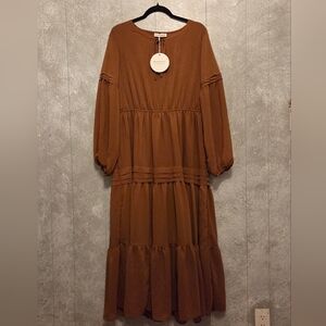 Chic Long Sleeve Brown Dress